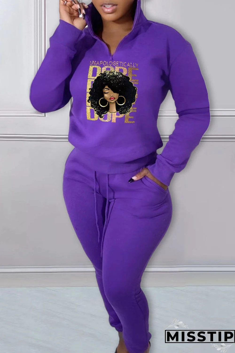 Green Casual Print Patchwork Zipper Collar Long Sleeve Two Pieces