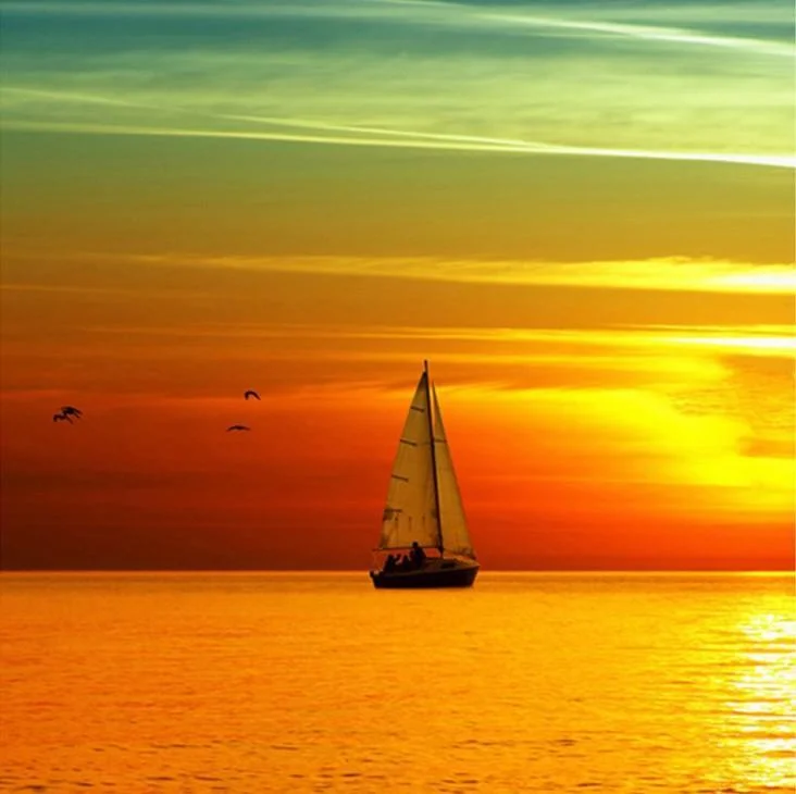 Full Round Diamond Painting - Sunset Ship(30*30cm)