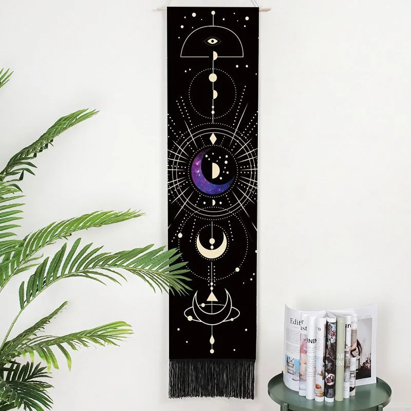 Moon Phases Tapestry Wall Art Hanging Tarot Witchcraft Tapestries HD Printing Sun Moon Tapestry Psychedelic Decor Tassel Carpet