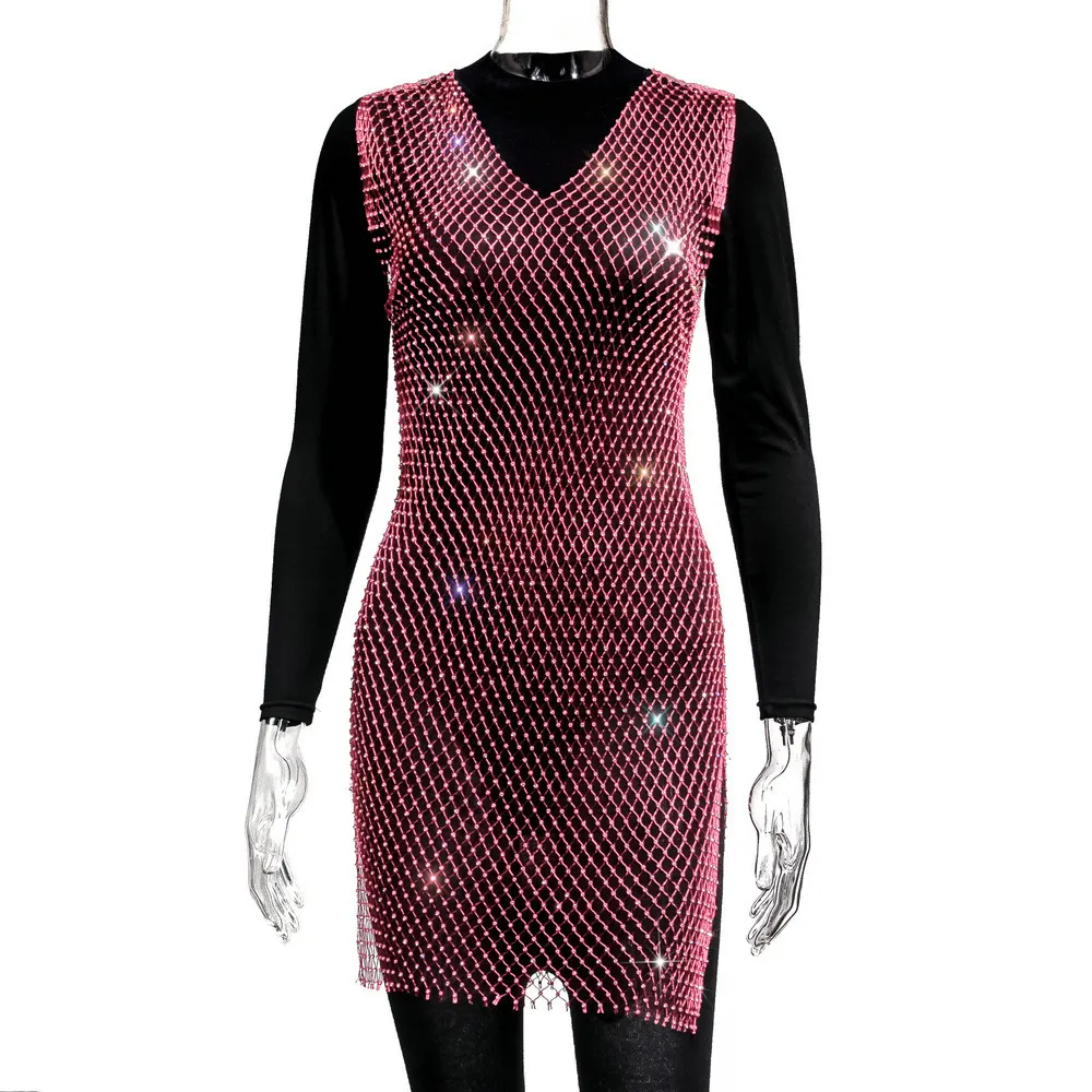 Brownm Brownm Summer New Sexy V-Neck Short Hollow Mesh Dress Y1002