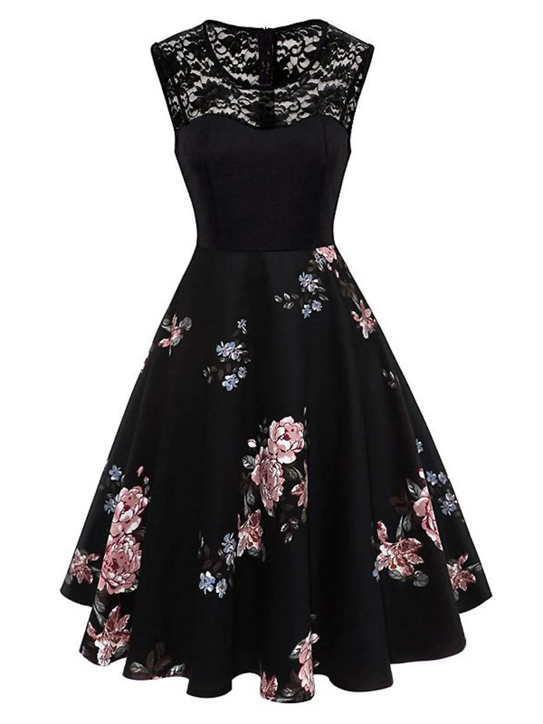 Black 1950s Floral Lace Swing Dress