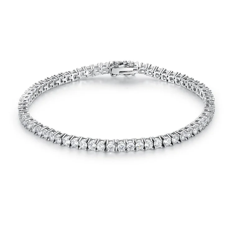 Solid 925 Sterling Silver Luxury Moissanite Round Bracelet