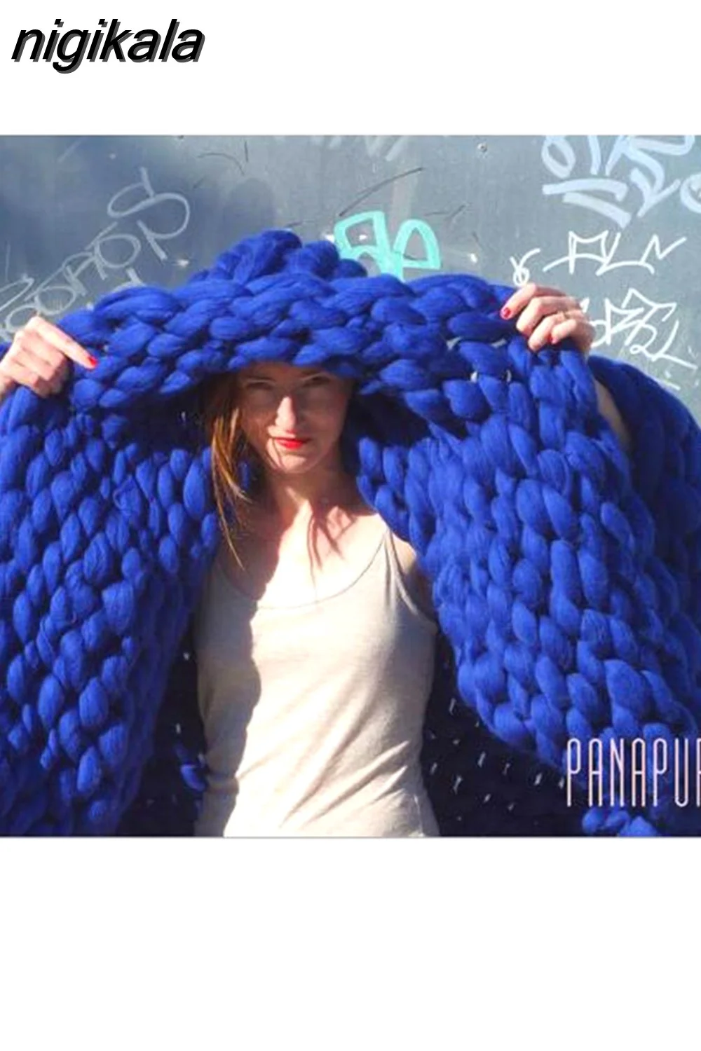 nigikala Chunky Merino Wool Blanket Thick Big Yarn Roving Knitted Blanket Winter warm Throw Blankets sofa bed blanket