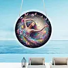(18.5cm)DIY Acrylic Jigsaw Puzzle Window Hanging with Hanging Chain DIY Stained Glass Decoration Round Window Puzzle Decor for DIY Craft Project (Beauty)