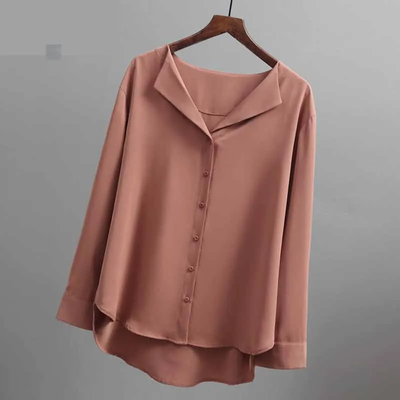 2021 Fashion Long Sleeve Chiffon Blouse Women Brown White Shirts Tunics for Women Office Style Silk Shirt Woman Blouse 5104 50