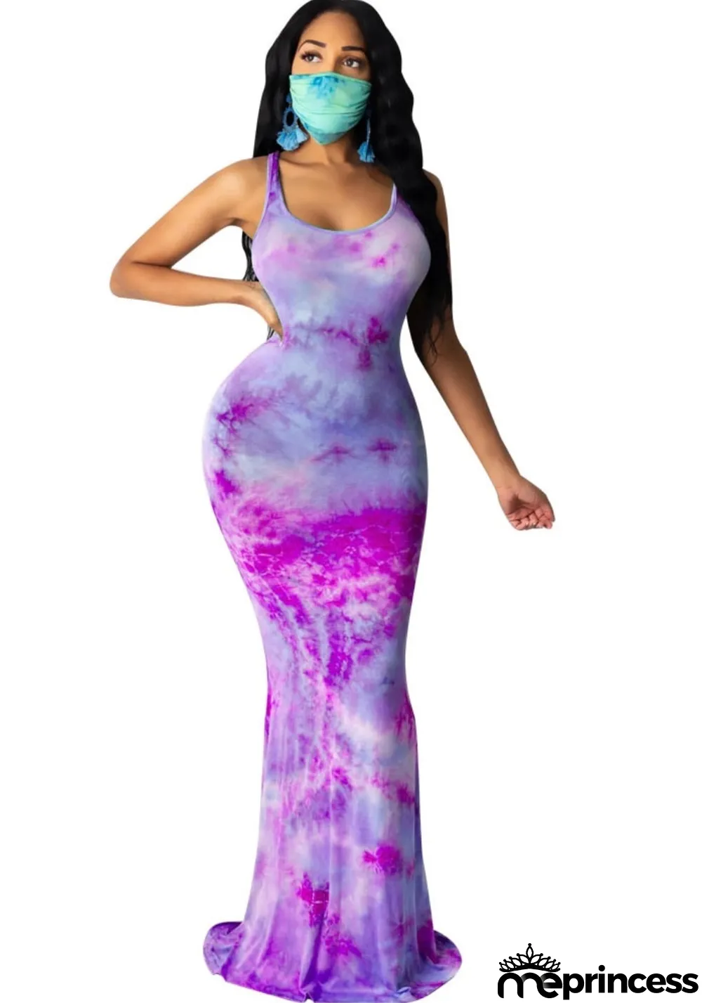 Summer Tie Dye Sleeveless Mermaid Evening Dress