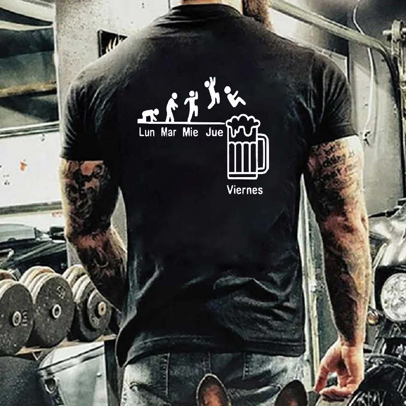 Men's Beer Print Round Neck Short Sleeve T-Shirt