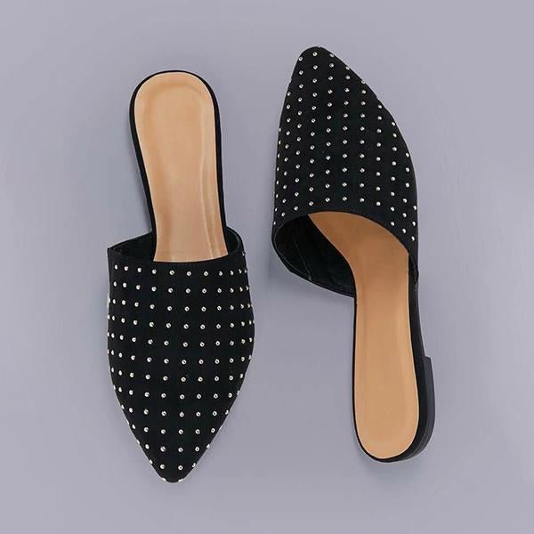  Pointed Toe Studded Slip On Flats
