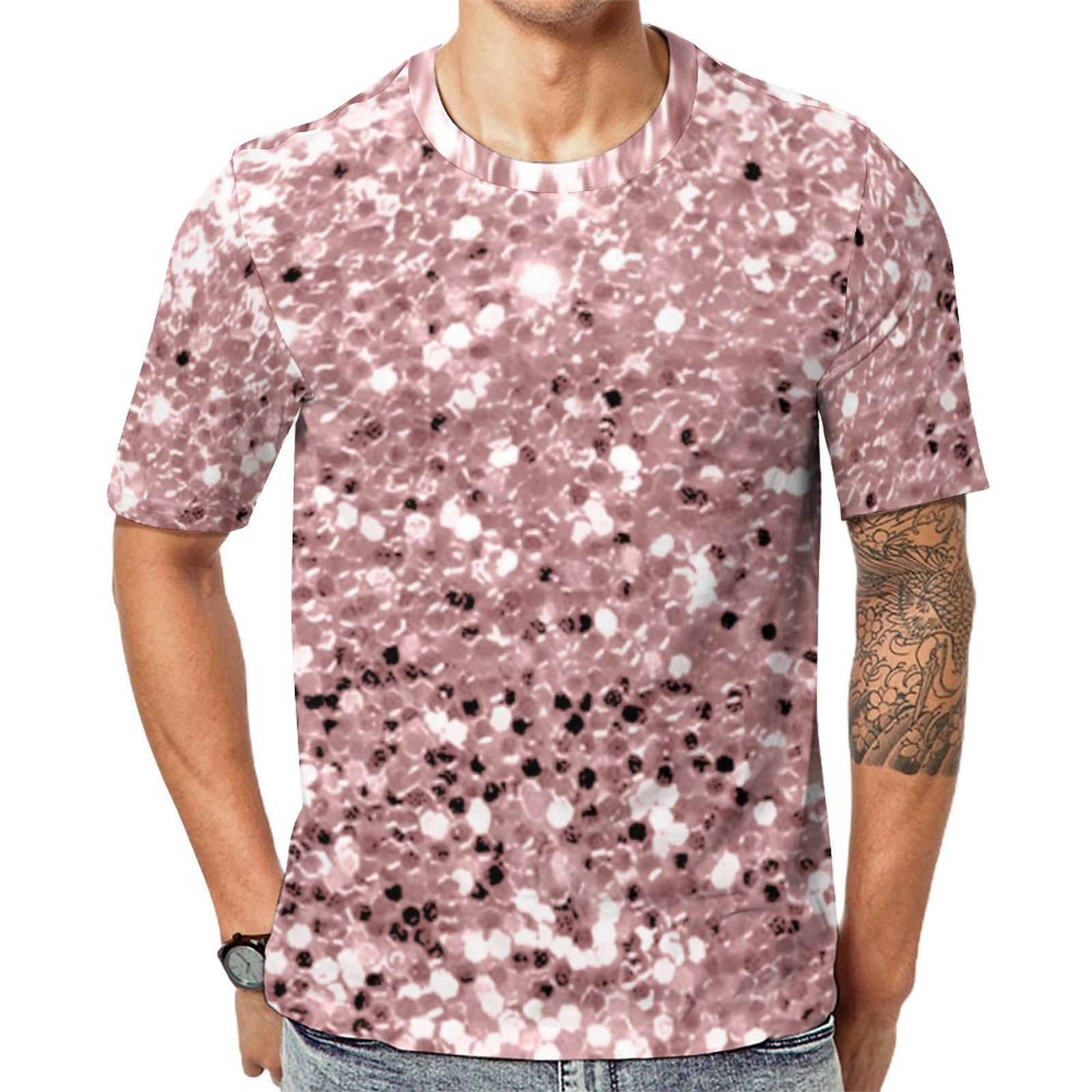 Glitter Stylist Fashion Sequin Blush Pink Rose Short Sleeve Print Unisex Tshirt Summer Casual Tees for Men and Women Coolcoshirts