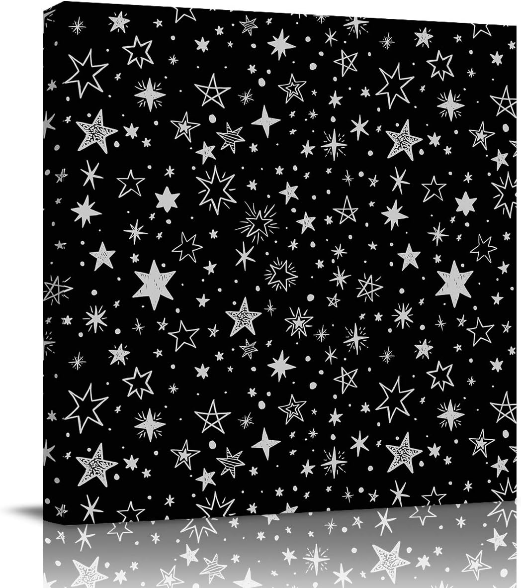 Canvas Wall Art Room Decor Dark Night Galaxy with Brightness Stars Painting Pictures Print Modern Artwork Poster for Bedroom Living Room Kitchen Bathroom Home Office Decoration, Framed 16x16in
