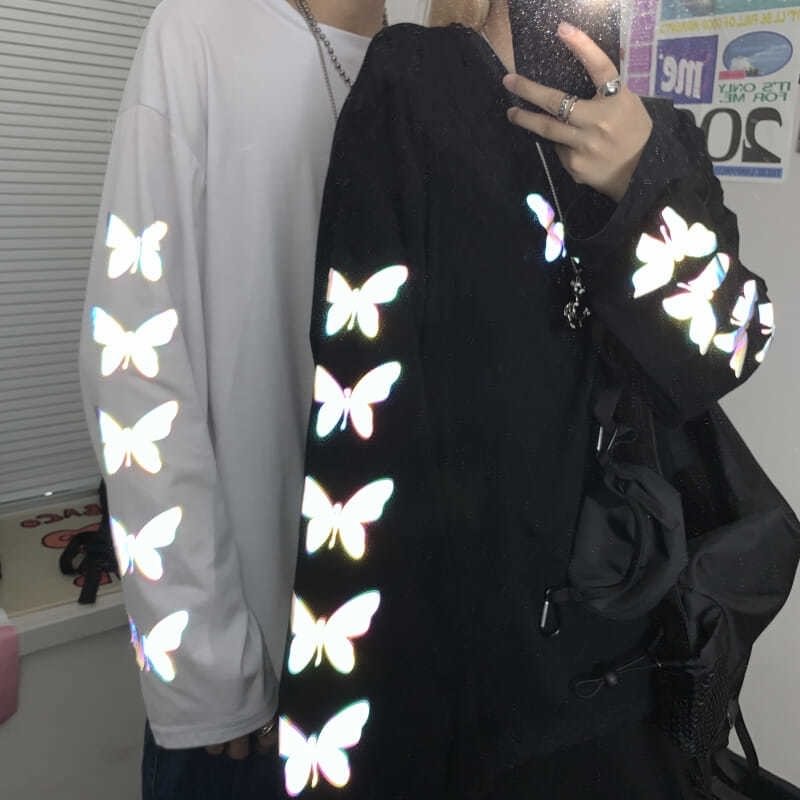 "Butterfly" Reflective Long Sleeve T-shirt weebmemes