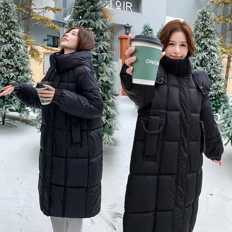 Woherb 2024 New Winter Cotton-Padded Clothes Female Long Style Over The Knee Thick Loose Large Size College Wind Warm Coat-Outfit Ideas