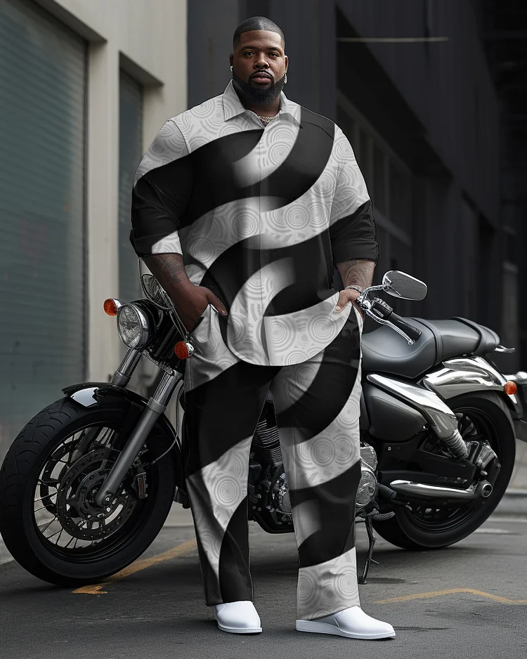 Men's Large Size Irregular Color Block Geometric Pattern Long Sleeve Walking Suit