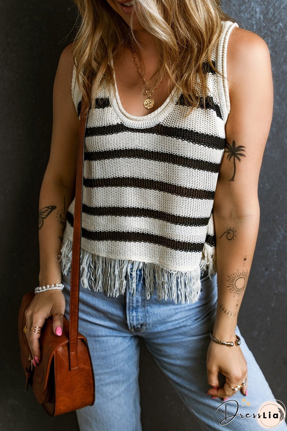 Fringe Striped Scoop Neck Tank