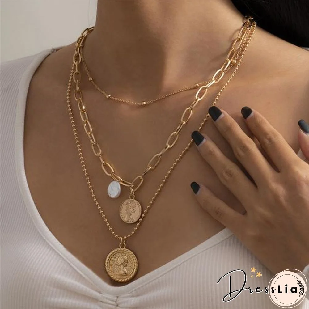 Fashion 3Pcs Cross Coin Layered Necklace