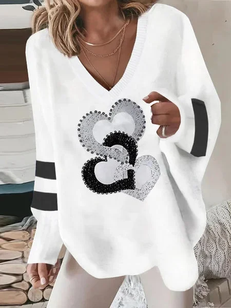 Women's Long Sleeve V-neck Graphic Printed Tops