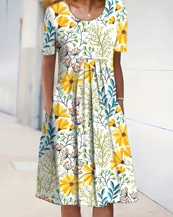 spring and summer mid-length floral dress