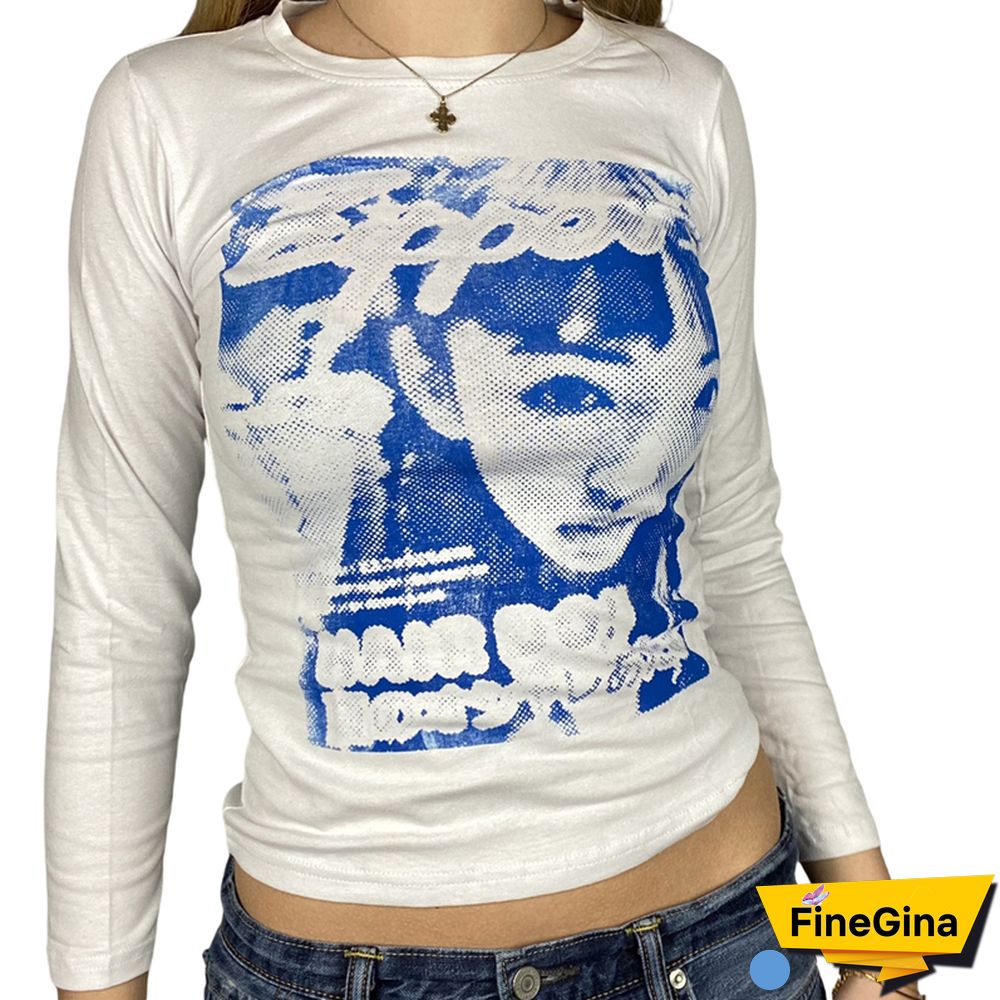 Gothic Portrait Print T-shirt Aesthetic Short Sleevle Sweats Tees Harajuku Streetwear White Crop Top Women Clothes