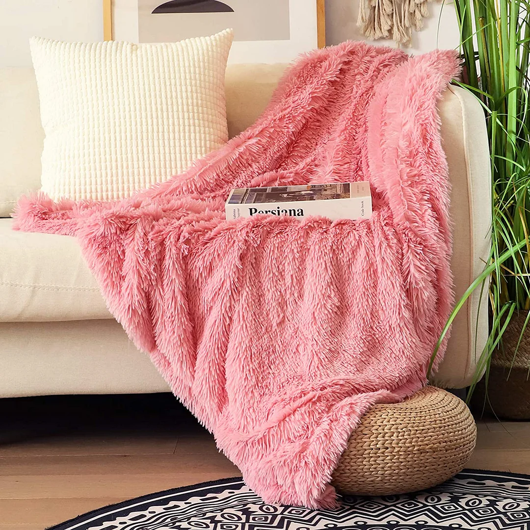 Home Decorative Soft Faux Fur Shaggy Throw Blanket Plush Fleece for Couch Sofa Bed Cover