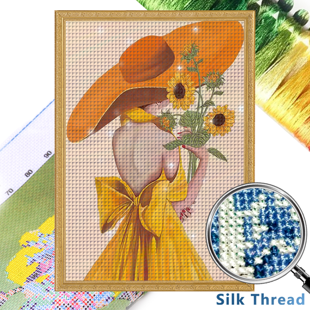 (Big Size) Fragrant 11CT Stamped Cross Stitch Silk Thread 50*72cm/19.69*28.35in