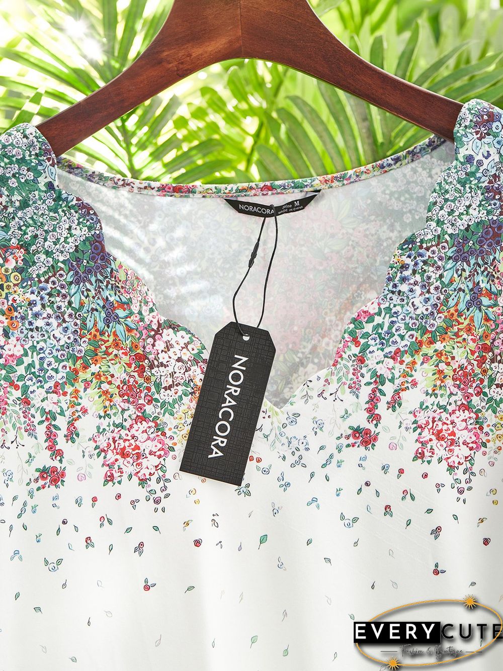 Casual V Neck Floral Short Sleeve T-Shirt