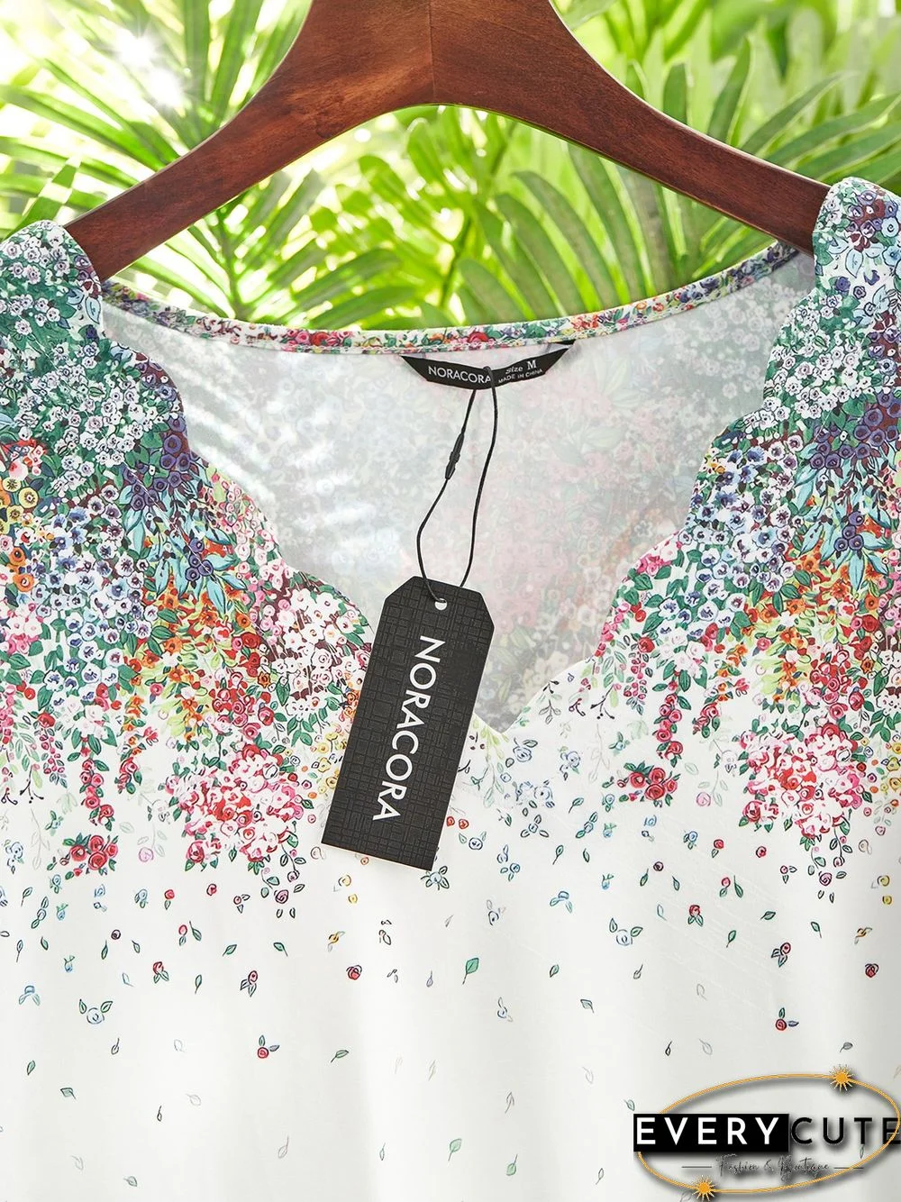 Casual V Neck Floral Short Sleeve T-Shirt