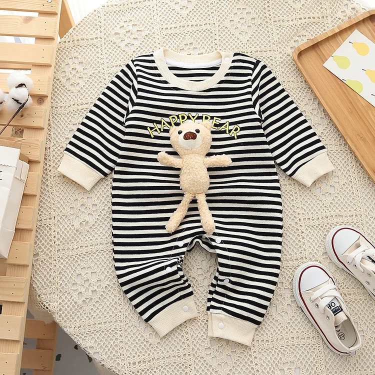 Baby Boy/Girl 3D Bear Stripe Pullover Long Sleeve Romper