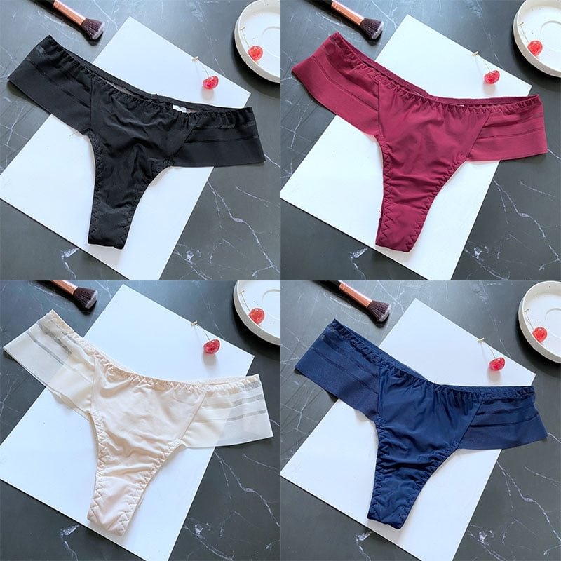 4PCS/Set Women Panties Sexy Seamless Panties Perspective Female Underpants G-string Thong Solid Color Pantys Intimates Lingerie
