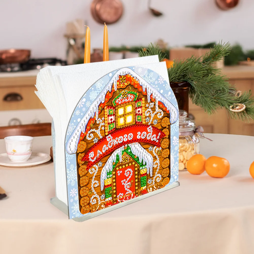 DIY Acrylic Christmas Cookie House Diamond Painting Napkin Rack Decor for Art Crafts