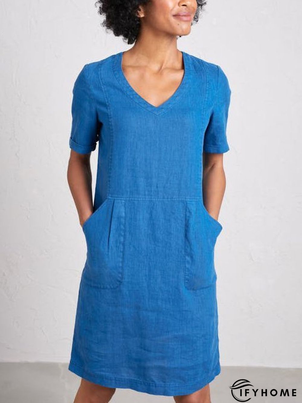 Solid Sweetheart Pockets Short Sleeve Dress | IFYHOME