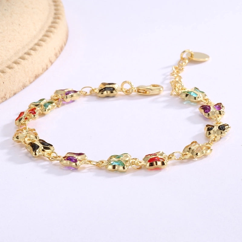 Copper-Plated Gold Color Mix And Match Fashion Square Butterfly Cute Bracelet