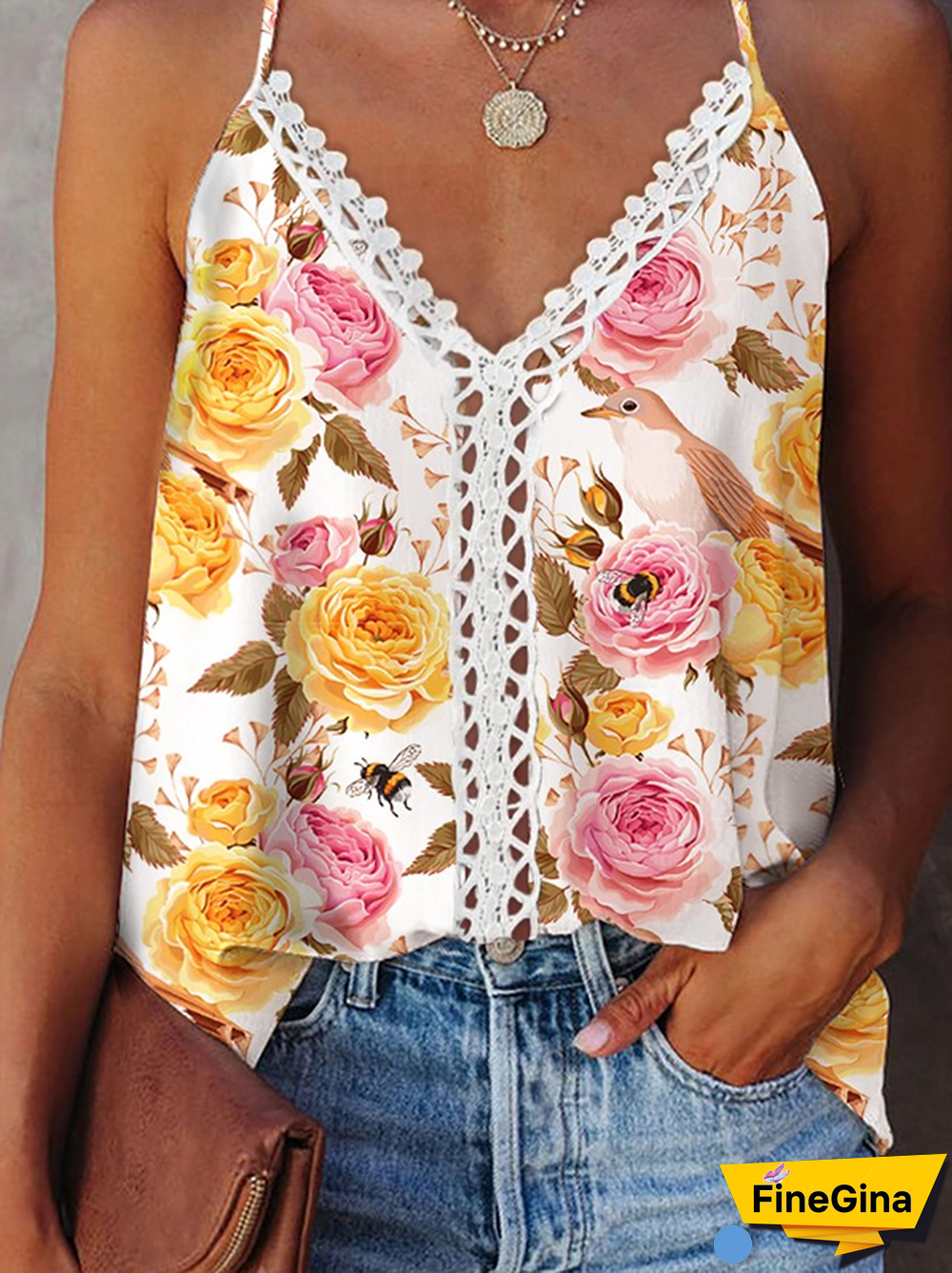 Floral Spaghetti Casual Woven Tank