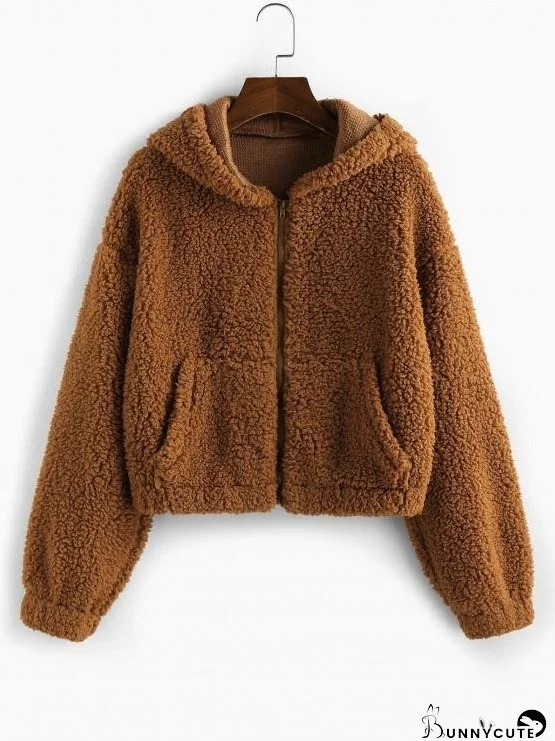 Faux Fur Drop Shoulder Hooded Coat for Women