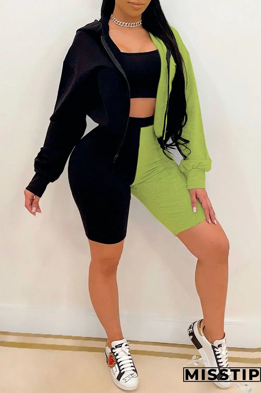 Orange Fashion Casual Patchwork Basic Hooded Collar Long Sleeve Three-piece Set