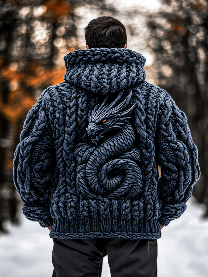 Men's Viking Dragon Style Celtic Thick Zip Hooded Sweater elevenforest