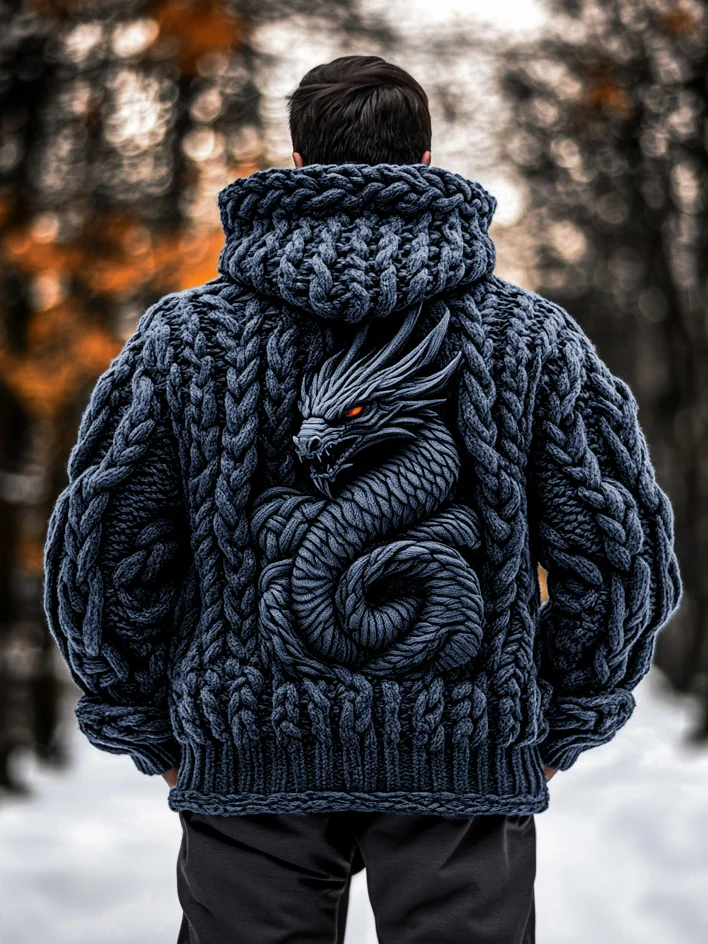VChics Men's Viking Dragon Style Celtic Thick Zip Hooded Sweater