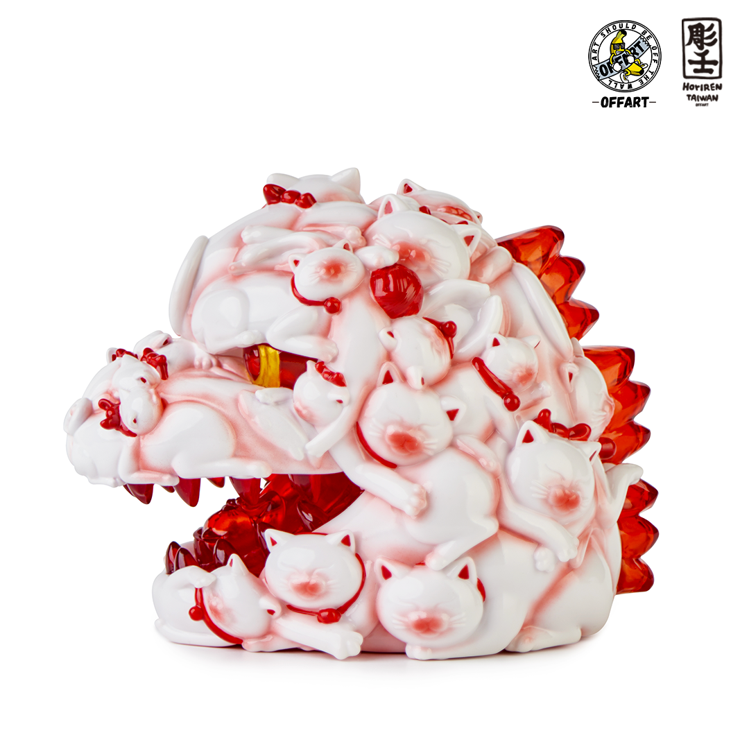 OFFART * Hundred Cats Red Lotus Mini Fortune Head Sculpture