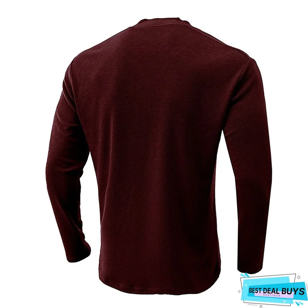 Men's Henley Shirt Tee Plain Henley Street Vacation Long Sleeve Button Pocket Clothing Apparel Basic Designer Modern Contemporary