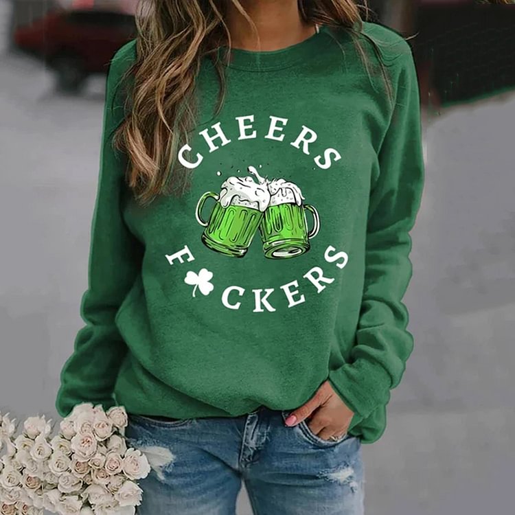 Comstylish St. Patrick's Day Cheers Clover Printed Casual Sweatshirt