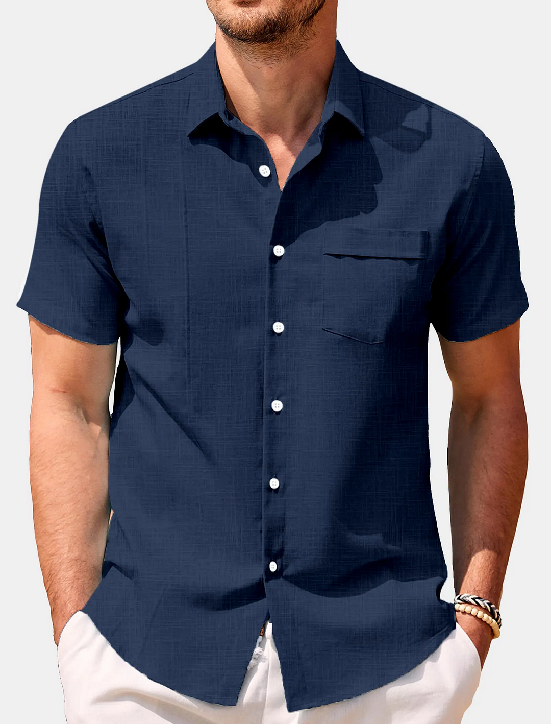 Suitmens Men's Solid Color Comfortable Loose Short Sleeve Shirt