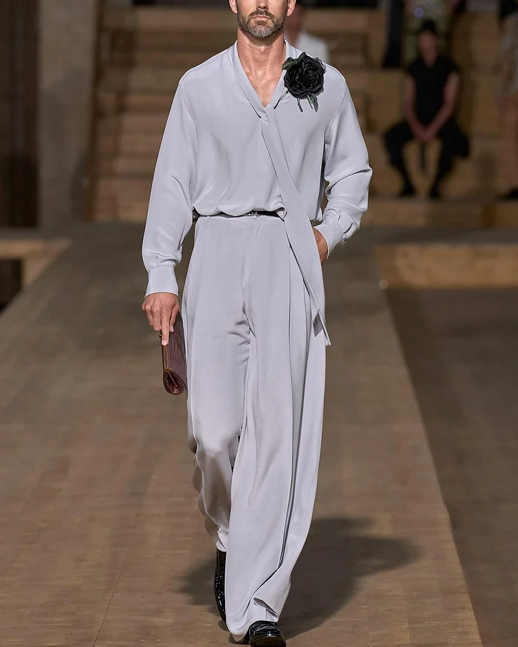 Men's Casual Long-Sleeved Top and Pants Two-Piece Set