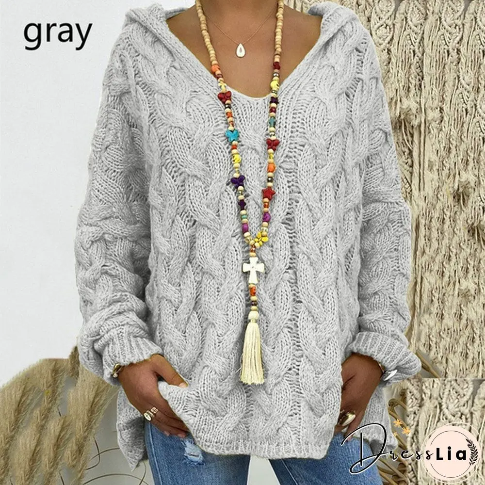 Colors Autumn And Winter New Womens Warm Hooded Long-Sleeved Knitted Sweater Cardigan Plus