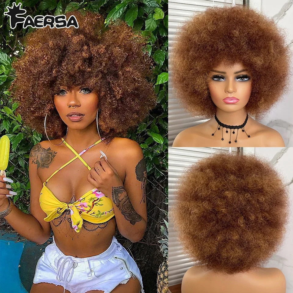 Halloween front porch Short Hair Afro Kinky Curly Wigs With Bangs For Black Women African Synthetic Ombre Glueless Cosplay Natural Blonde Red Blue Wig