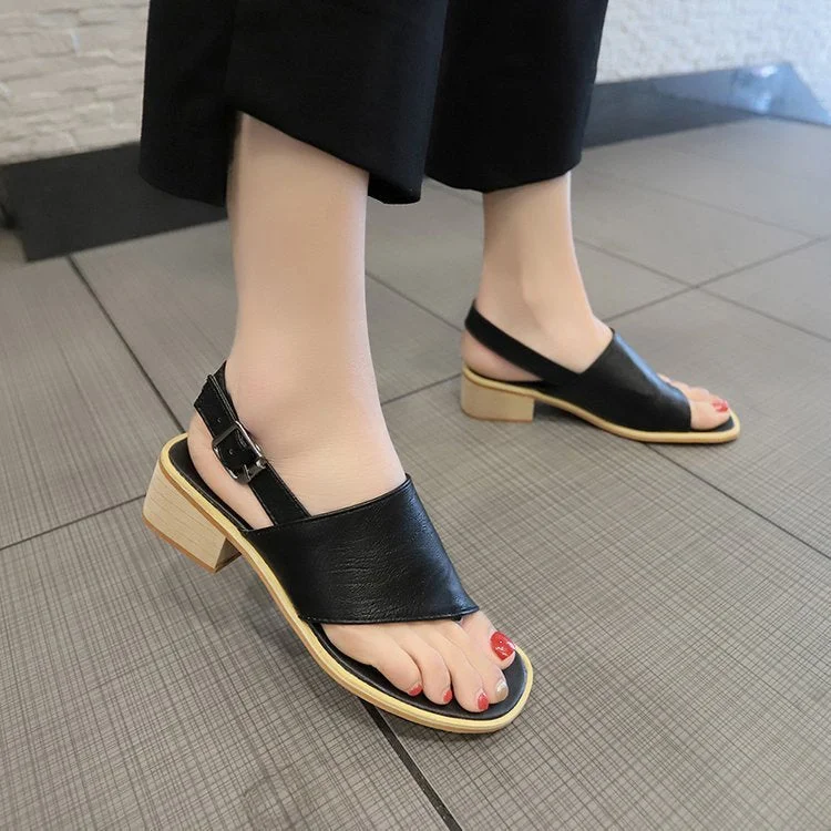 Vstacam Summer Thick Heel Sandals Women's Clip Toe Buckle Fashion Women's Sandals Solid Color Versatile Women's Sandals