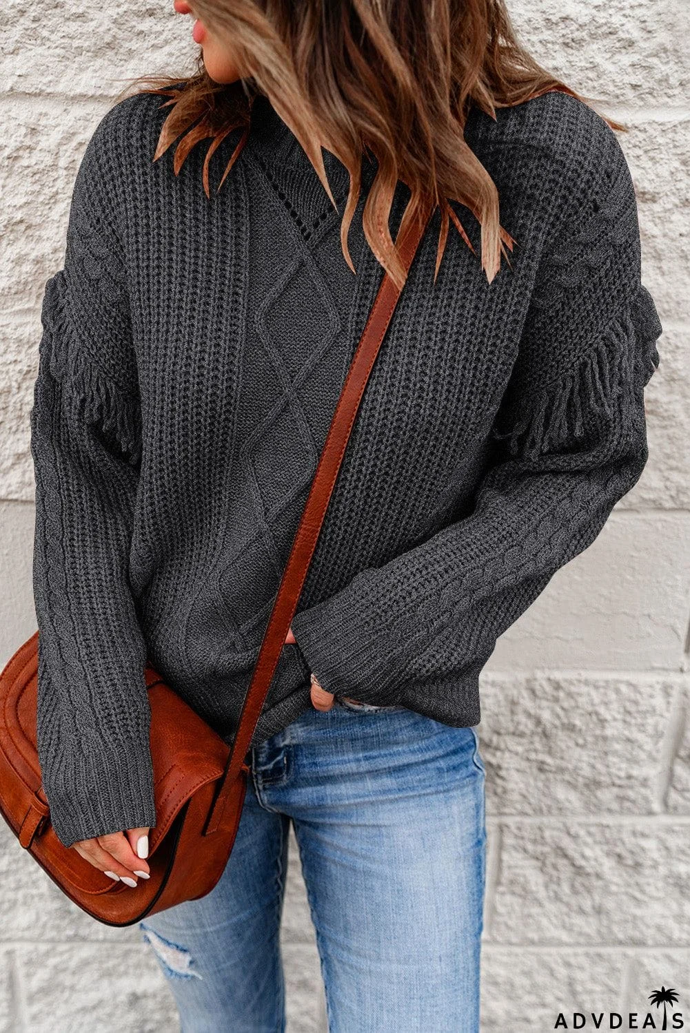 Fringe Detail Mixed Knit Sweater
