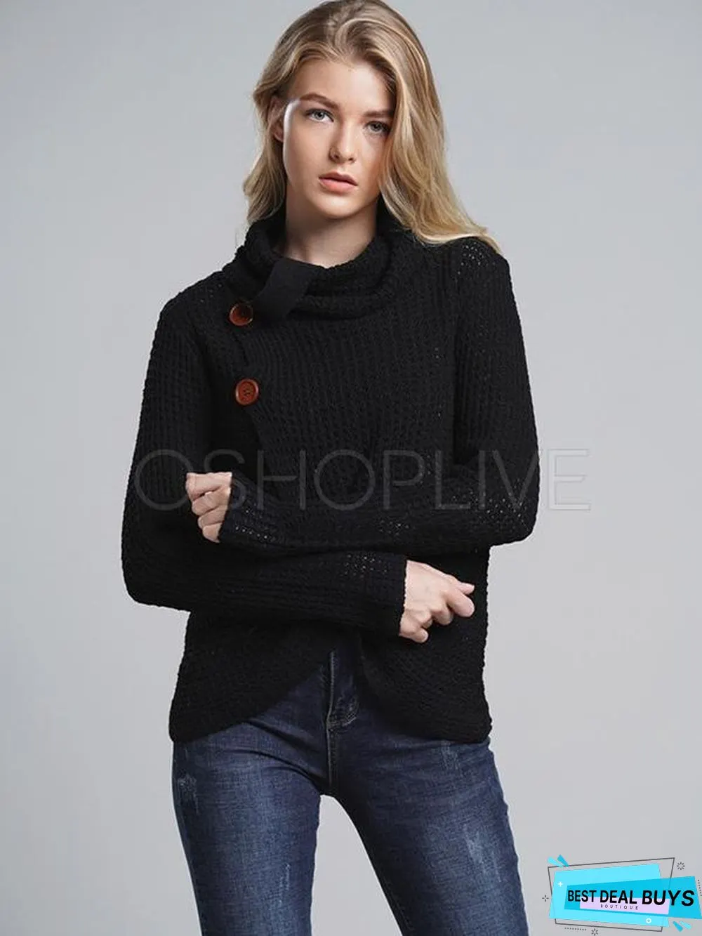 Loose Solid High-Neck Knitting Sweater