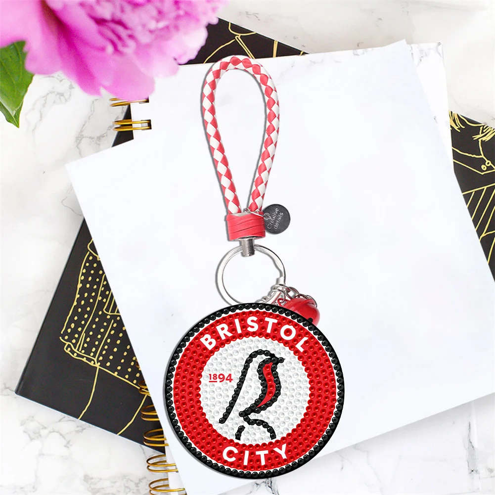 5D DIY Bristol FC Double Sided Full Drill Keyring Diamond Keychains Pendant