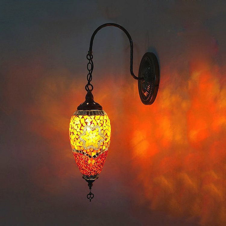 1 Light Cut Glass Wall Lighting Traditional Red/Orange/Green Teardrop Living Room Sconce Light Fixture