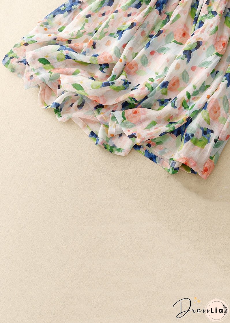 Italian Colorblock Print Pockets Elastic Waist Cotton Skirts Summer