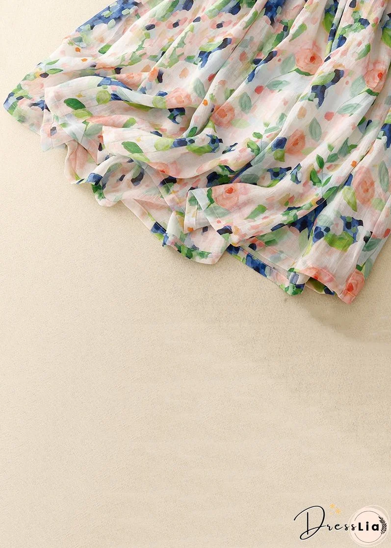 Italian Colorblock Print Pockets Elastic Waist Cotton Skirts Summer